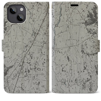 【筑西（茨城県）】地図柄iPhoneケース（手帳タイプ）モノトーン・iPhone 14 Plus 用