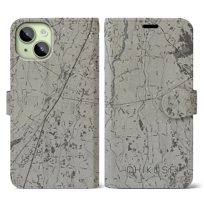 【筑西（茨城県）】地図柄iPhoneケース（手帳タイプ）モノトーン・iPhone 15 用