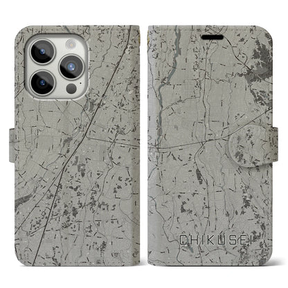 【筑西（茨城県）】地図柄iPhoneケース（手帳タイプ）モノトーン・iPhone 15 Pro 用