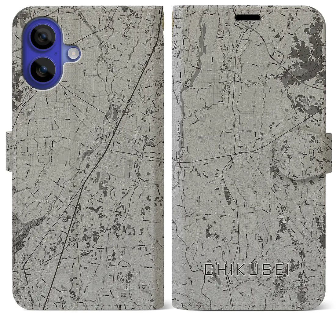 【筑西(茨城県)】地図柄iPhoneケース(手帳タイプ)モノトーン・iPhone 16 Pro Max 用