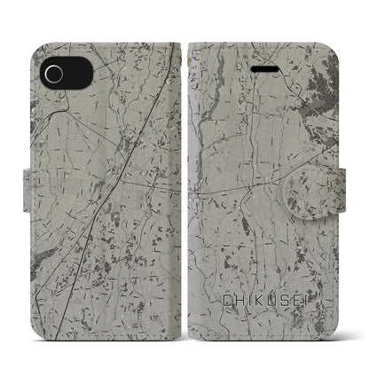 【筑西（茨城県）】地図柄iPhoneケース（手帳タイプ）モノトーン・iPhone SE（第3 / 第2世代） / 8 / 7 / 6s / 6 用