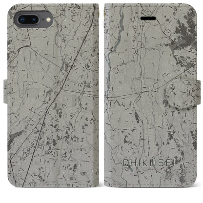 【筑西（茨城県）】地図柄iPhoneケース（手帳タイプ）モノトーン・iPhone 8Plus /7Plus / 6sPlus / 6Plus 用