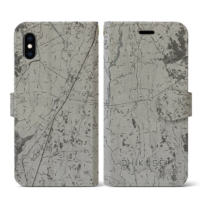 【筑西（茨城県）】地図柄iPhoneケース（手帳タイプ）モノトーン・iPhone XS / X 用
