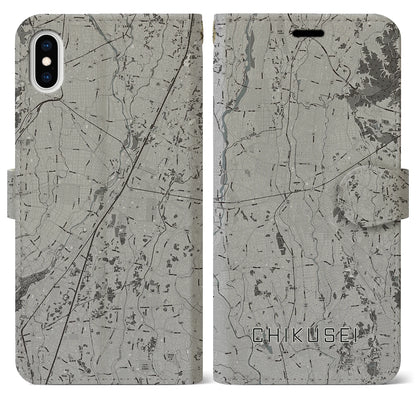 【筑西（茨城県）】地図柄iPhoneケース（手帳タイプ）モノトーン・iPhone XS Max 用