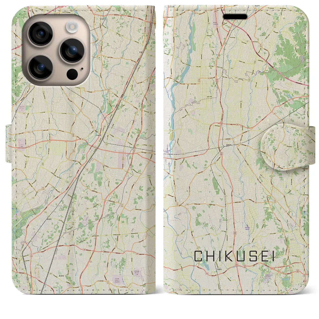 【筑西（茨城県）】地図柄iPhoneケース（手帳タイプ）ナチュラル・iPhone 16 Plus 用