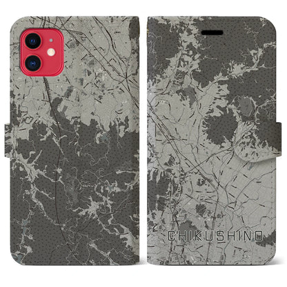 【筑紫野（福岡県）】地図柄iPhoneケース（手帳タイプ）モノトーン・iPhone 11 用