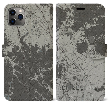 【筑紫野（福岡県）】地図柄iPhoneケース（手帳タイプ）モノトーン・iPhone 11 Pro Max 用