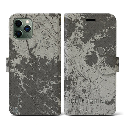 【筑紫野（福岡県）】地図柄iPhoneケース（手帳タイプ）モノトーン・iPhone 11 Pro 用