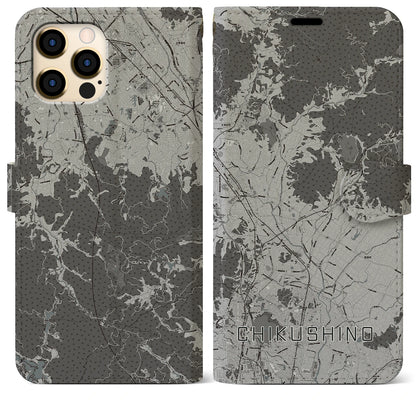 【筑紫野（福岡県）】地図柄iPhoneケース（手帳タイプ）モノトーン・iPhone 12 Pro Max 用
