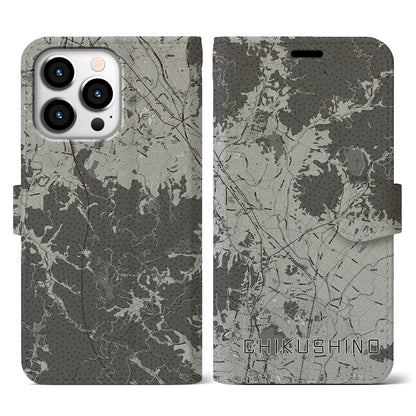 【筑紫野（福岡県）】地図柄iPhoneケース（手帳タイプ）モノトーン・iPhone 13 Pro 用