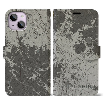 【筑紫野（福岡県）】地図柄iPhoneケース（手帳タイプ）モノトーン・iPhone 14 用
