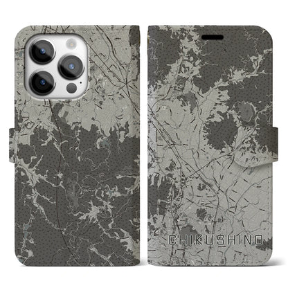 【筑紫野（福岡県）】地図柄iPhoneケース（手帳タイプ）モノトーン・iPhone 14 Pro 用