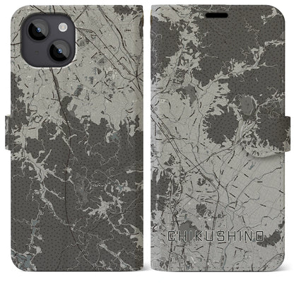 【筑紫野（福岡県）】地図柄iPhoneケース（手帳タイプ）モノトーン・iPhone 14 Plus 用