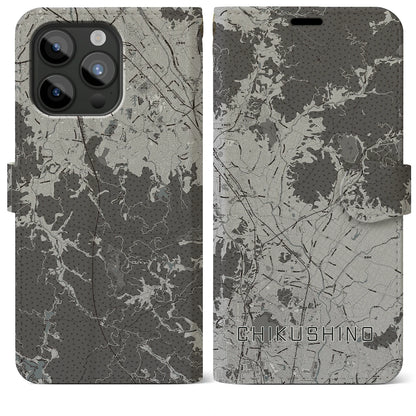 【筑紫野（福岡県）】地図柄iPhoneケース（手帳タイプ）モノトーン・iPhone 15 Pro Max 用