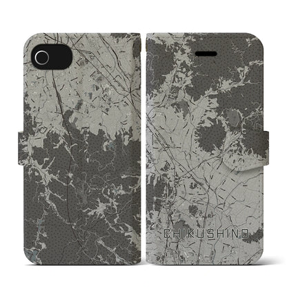 【筑紫野（福岡県）】地図柄iPhoneケース（手帳タイプ）モノトーン・iPhone SE（第3 / 第2世代） / 8 / 7 / 6s / 6 用