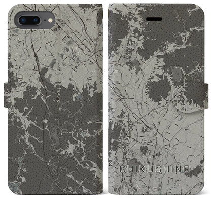 【筑紫野（福岡県）】地図柄iPhoneケース（手帳タイプ）モノトーン・iPhone 8Plus /7Plus / 6sPlus / 6Plus 用