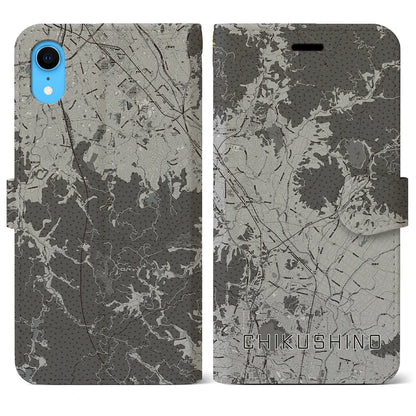 【筑紫野（福岡県）】地図柄iPhoneケース（手帳タイプ）モノトーン・iPhone XR 用
