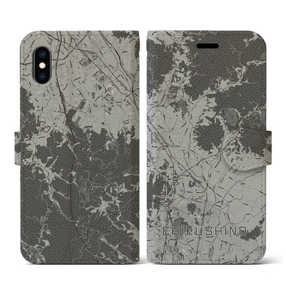 【筑紫野（福岡県）】地図柄iPhoneケース（手帳タイプ）モノトーン・iPhone XS / X 用