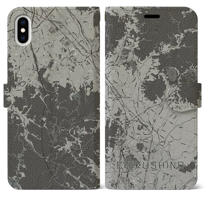 【筑紫野（福岡県）】地図柄iPhoneケース（手帳タイプ）モノトーン・iPhone XS Max 用