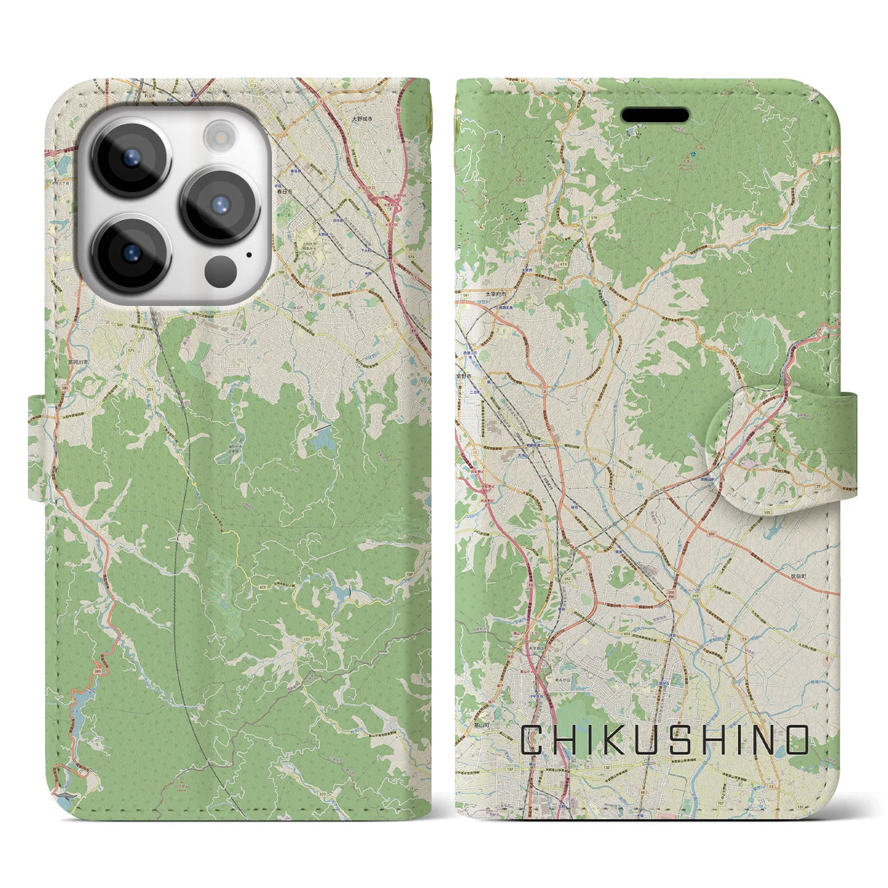 【筑紫野（福岡県）】地図柄iPhoneケース（手帳タイプ）