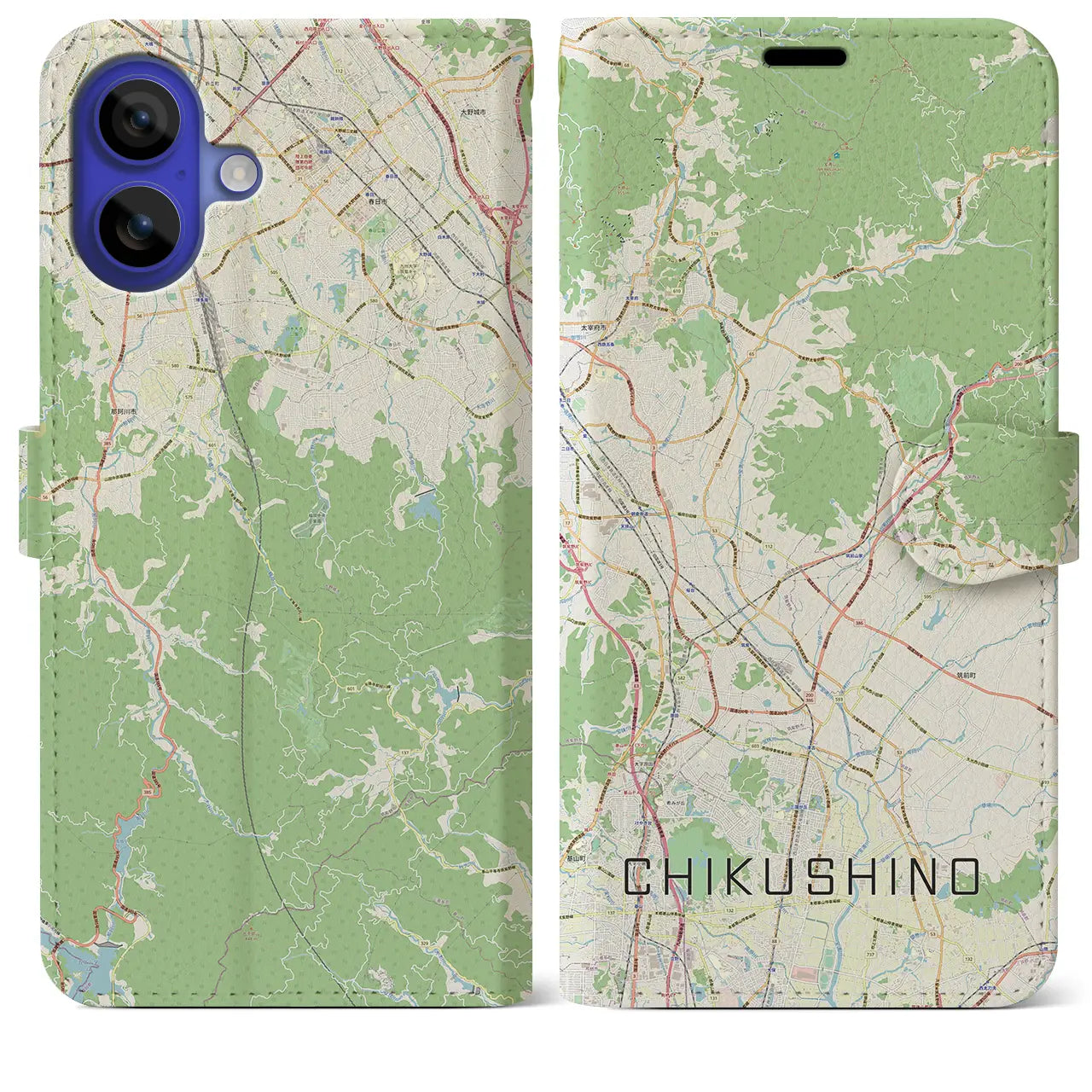 【筑紫野（福岡県）】地図柄iPhoneケース（手帳タイプ）ナチュラル・iPhone 16 Pro Max 用