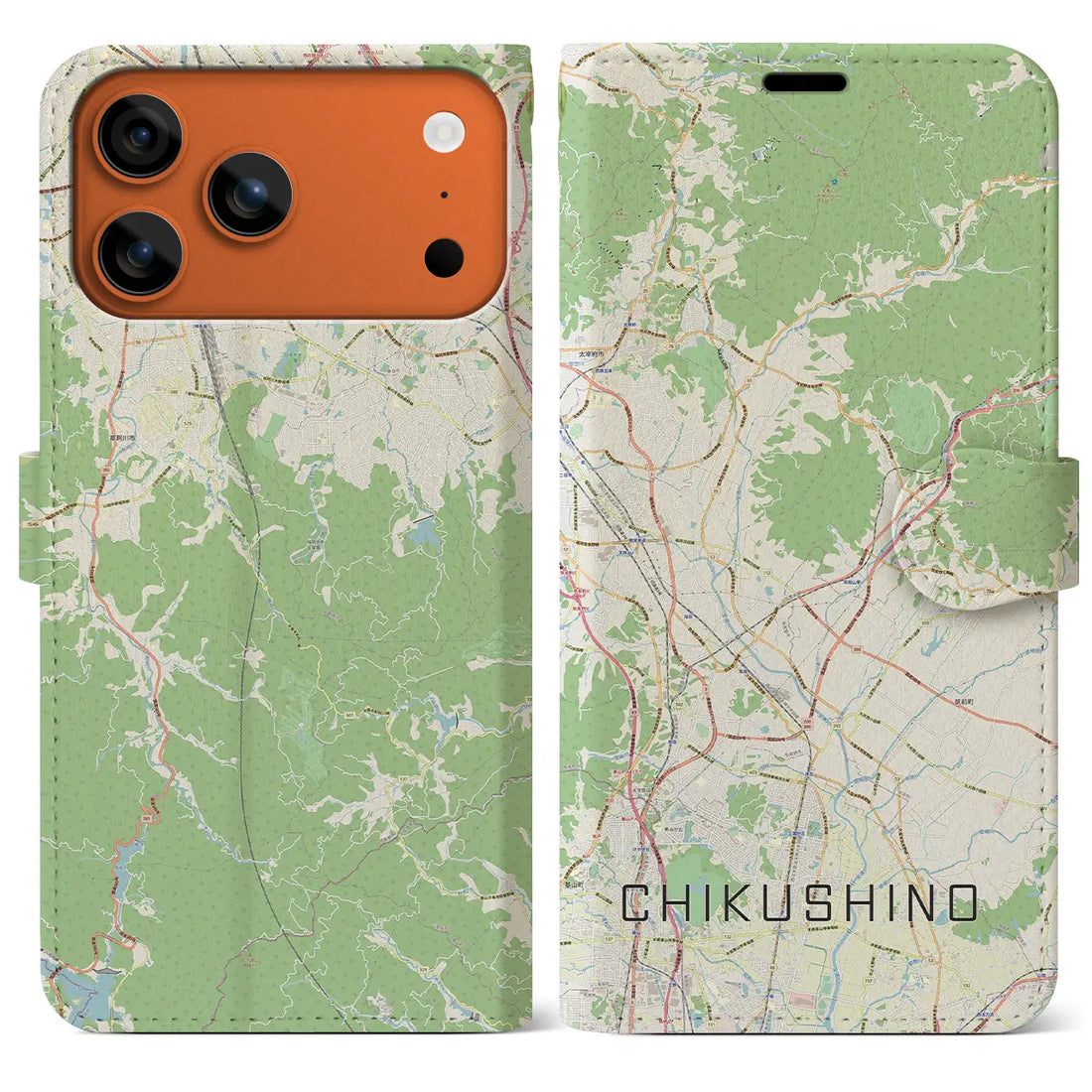 【筑紫野（福岡県）】地図柄iPhoneケース（手帳タイプ）ナチュラル・iPhone 17 Pro Max 用