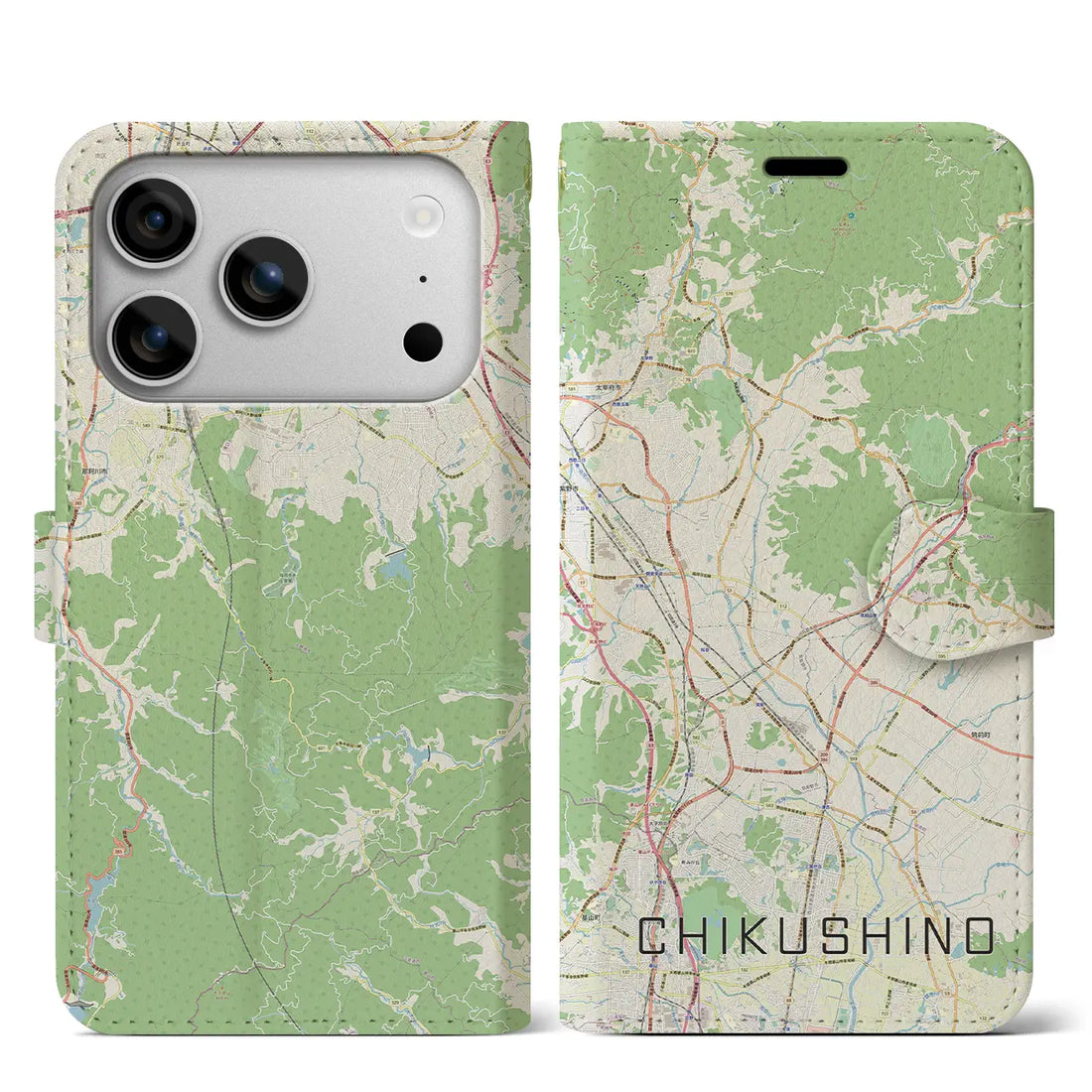 【筑紫野（福岡県）】地図柄iPhoneケース（手帳タイプ）モノトーン・iPhone 17 Pro Max 用