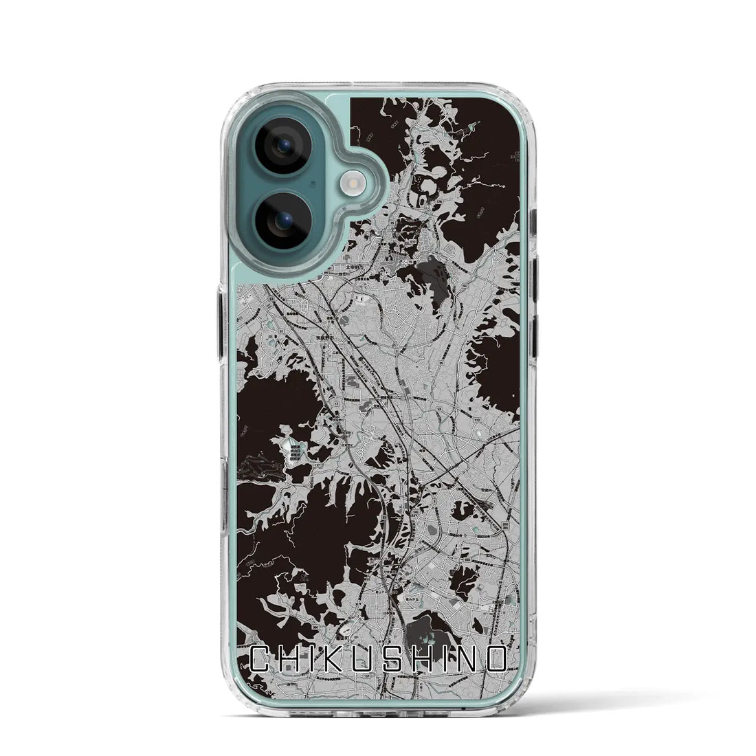 【筑紫野(福岡県)】地図柄iPhoneケース(MagSafeタイプ)モノトーン・iPhone 16 Pro 用