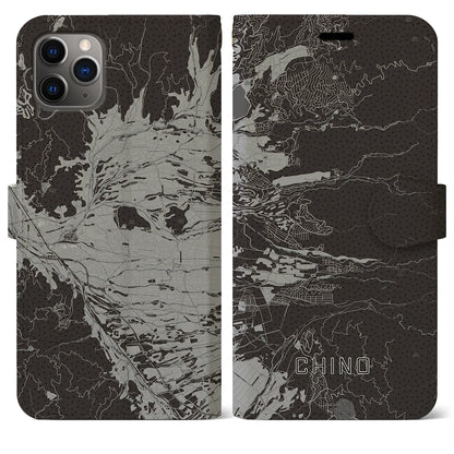 【茅野（長野県）】地図柄iPhoneケース（手帳タイプ）モノトーン・iPhone 11 Pro Max 用