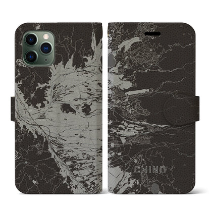 【茅野（長野県）】地図柄iPhoneケース（手帳タイプ）モノトーン・iPhone 11 Pro 用