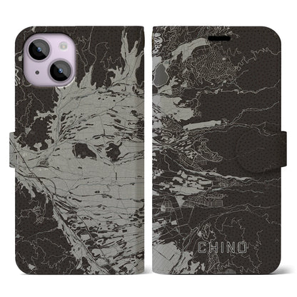 【茅野（長野県）】地図柄iPhoneケース（手帳タイプ）モノトーン・iPhone 14 用