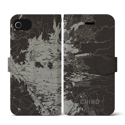 【茅野（長野県）】地図柄iPhoneケース（手帳タイプ）モノトーン・iPhone SE（第3 / 第2世代） / 8 / 7 / 6s / 6 用