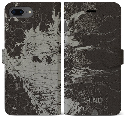 【茅野（長野県）】地図柄iPhoneケース（手帳タイプ）モノトーン・iPhone 8Plus /7Plus / 6sPlus / 6Plus 用