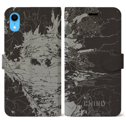【茅野（長野県）】地図柄iPhoneケース（手帳タイプ）モノトーン・iPhone XR 用