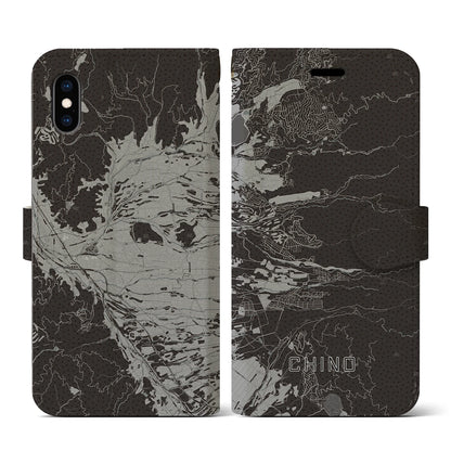 【茅野（長野県）】地図柄iPhoneケース（手帳タイプ）モノトーン・iPhone XS / X 用