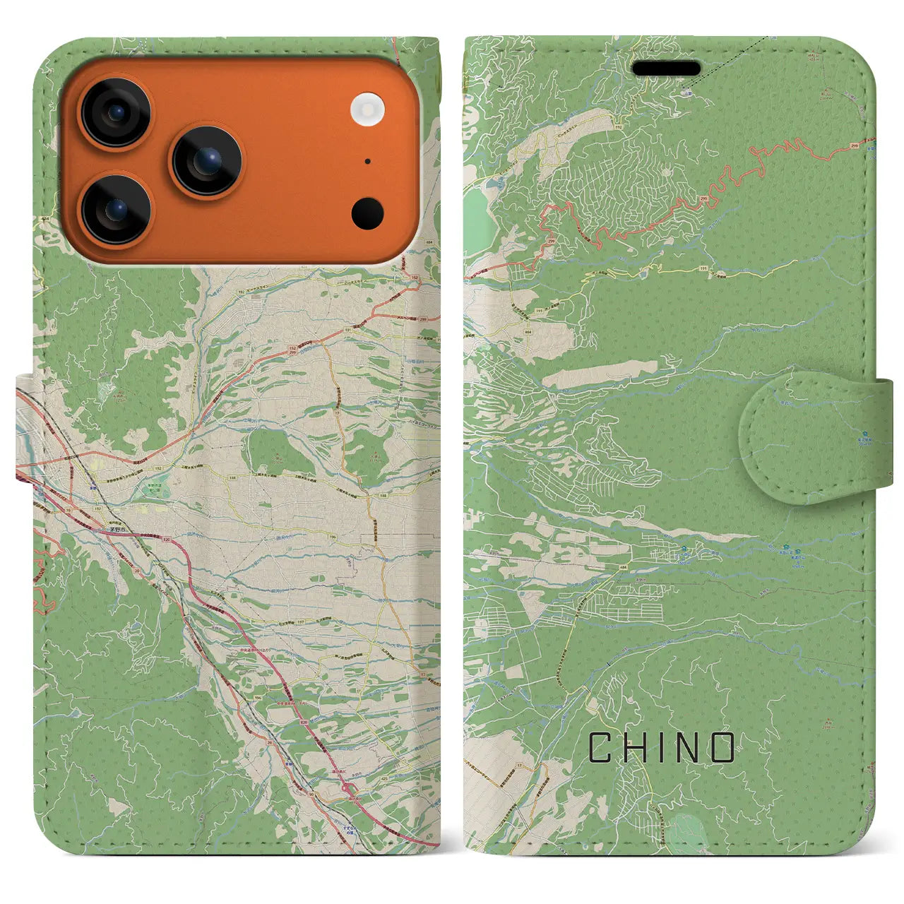 【茅野（長野県）】地図柄iPhoneケース（手帳タイプ）