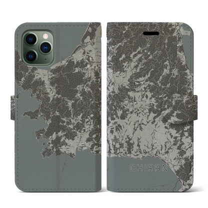 【知覧（鹿児島県）】地図柄iPhoneケース（手帳タイプ）モノトーン・iPhone 11 Pro 用