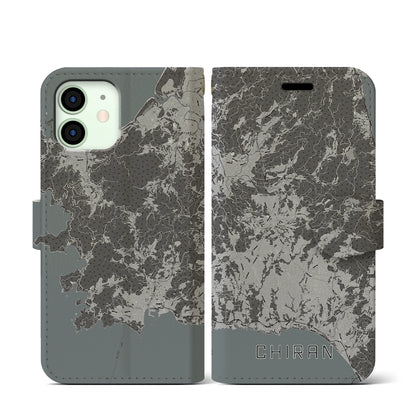 【知覧（鹿児島県）】地図柄iPhoneケース（手帳タイプ）モノトーン・iPhone 12 mini 用
