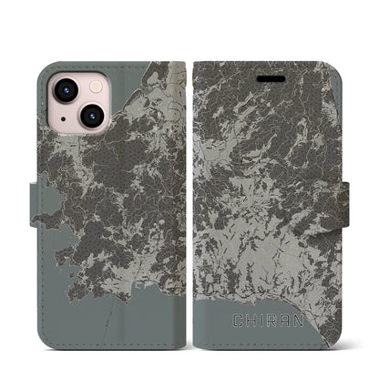 【知覧（鹿児島県）】地図柄iPhoneケース（手帳タイプ）モノトーン・iPhone 13 mini 用