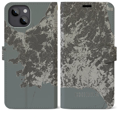 【知覧（鹿児島県）】地図柄iPhoneケース（手帳タイプ）モノトーン・iPhone 14 Plus 用