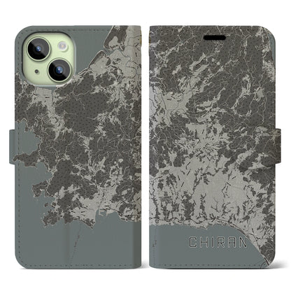 【知覧（鹿児島県）】地図柄iPhoneケース（手帳タイプ）モノトーン・iPhone 15 用