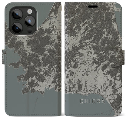 【知覧（鹿児島県）】地図柄iPhoneケース（手帳タイプ）モノトーン・iPhone 15 Pro Max 用