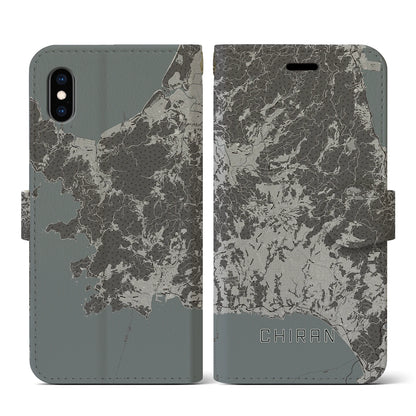 【知覧（鹿児島県）】地図柄iPhoneケース（手帳タイプ）モノトーン・iPhone XS / X 用