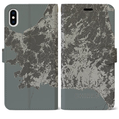 【知覧（鹿児島県）】地図柄iPhoneケース（手帳タイプ）モノトーン・iPhone XS Max 用