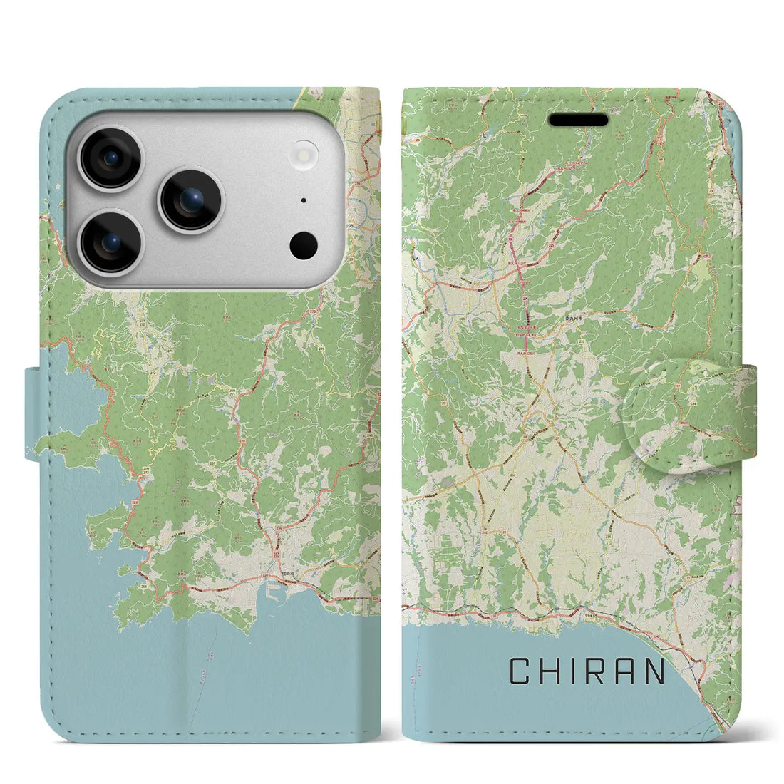 【知覧(鹿児島県)】地図柄iPhoneケース(手帳タイプ)モノトーン・iPhone 17 Pro Max 用