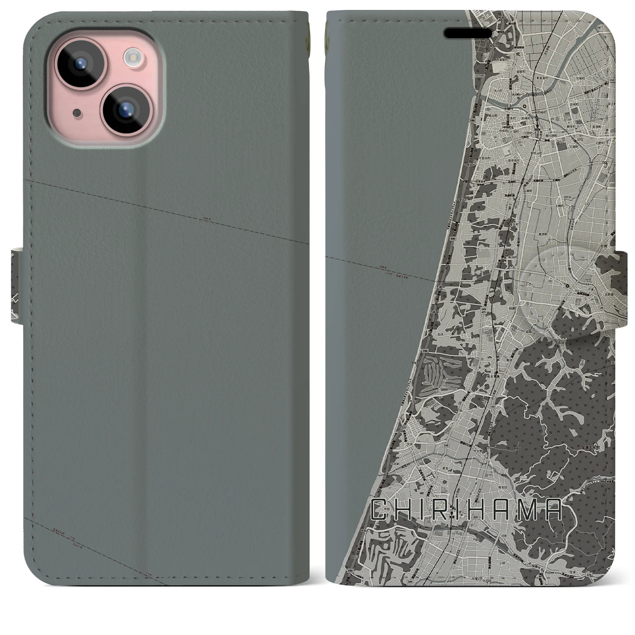 【千里浜（石川県）】地図柄iPhoneケース（手帳タイプ）