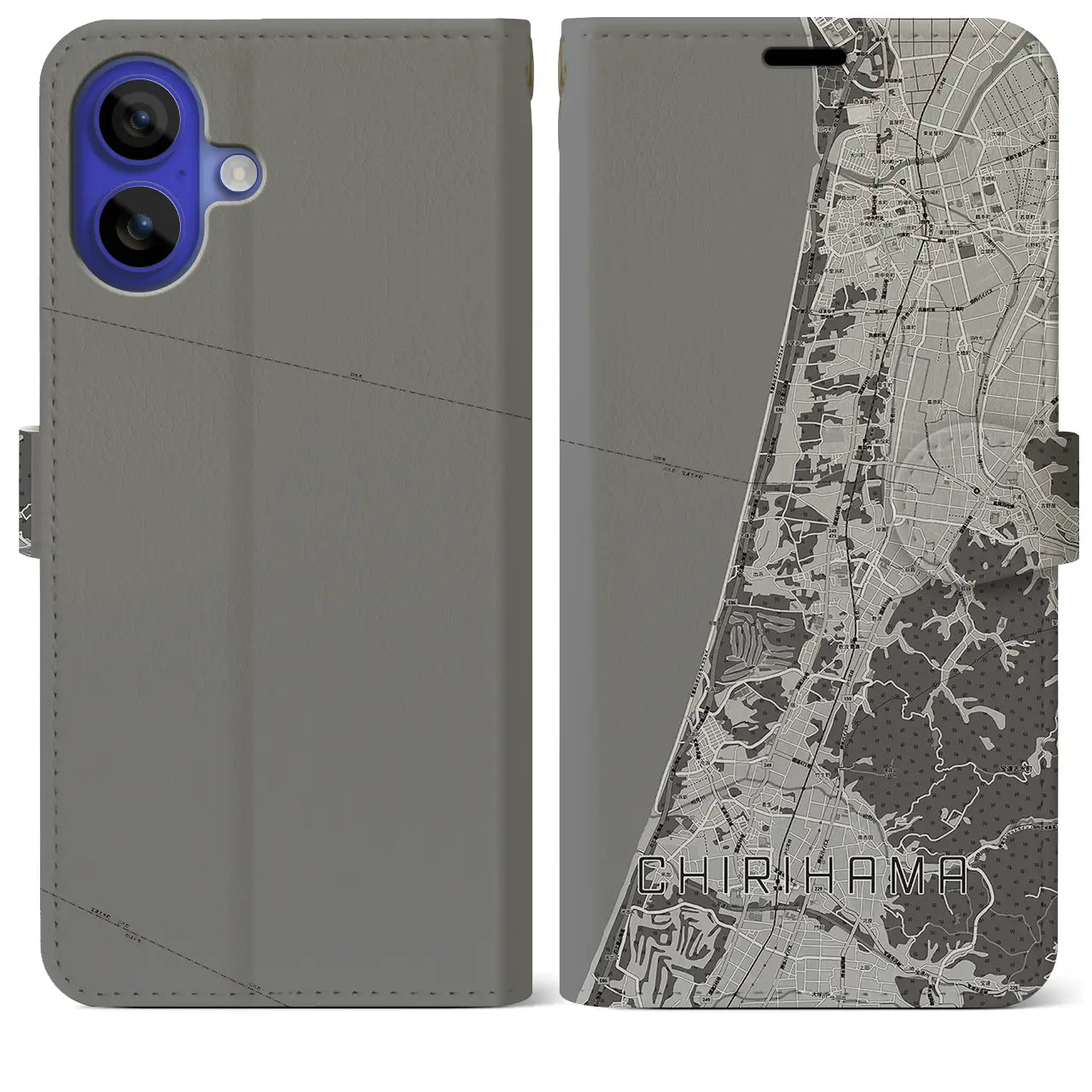 【千里浜（石川県）】地図柄iPhoneケース（手帳タイプ）