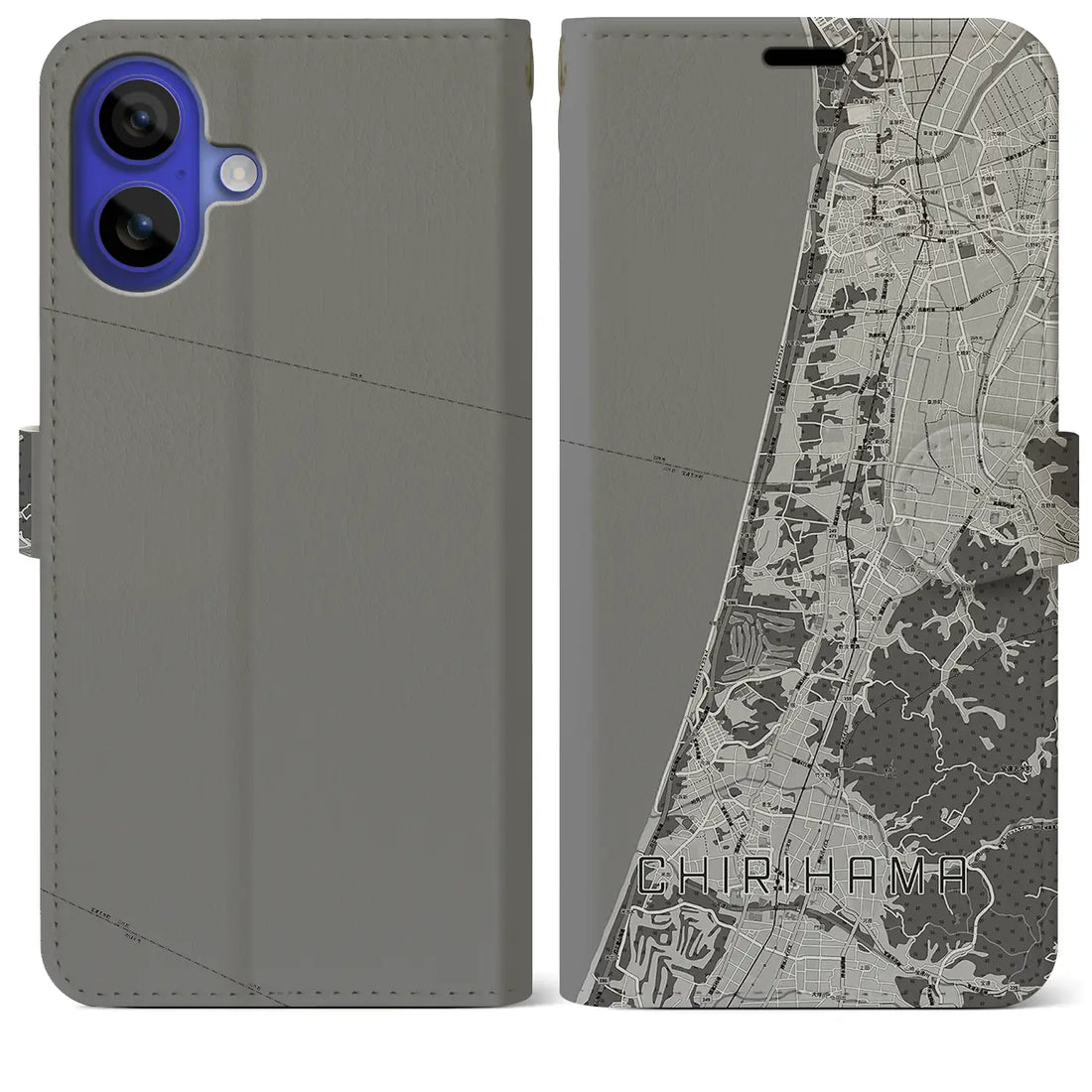 【千里浜(石川県)】地図柄iPhoneケース(手帳タイプ)モノトーン・iPhone 16 Pro Max 用