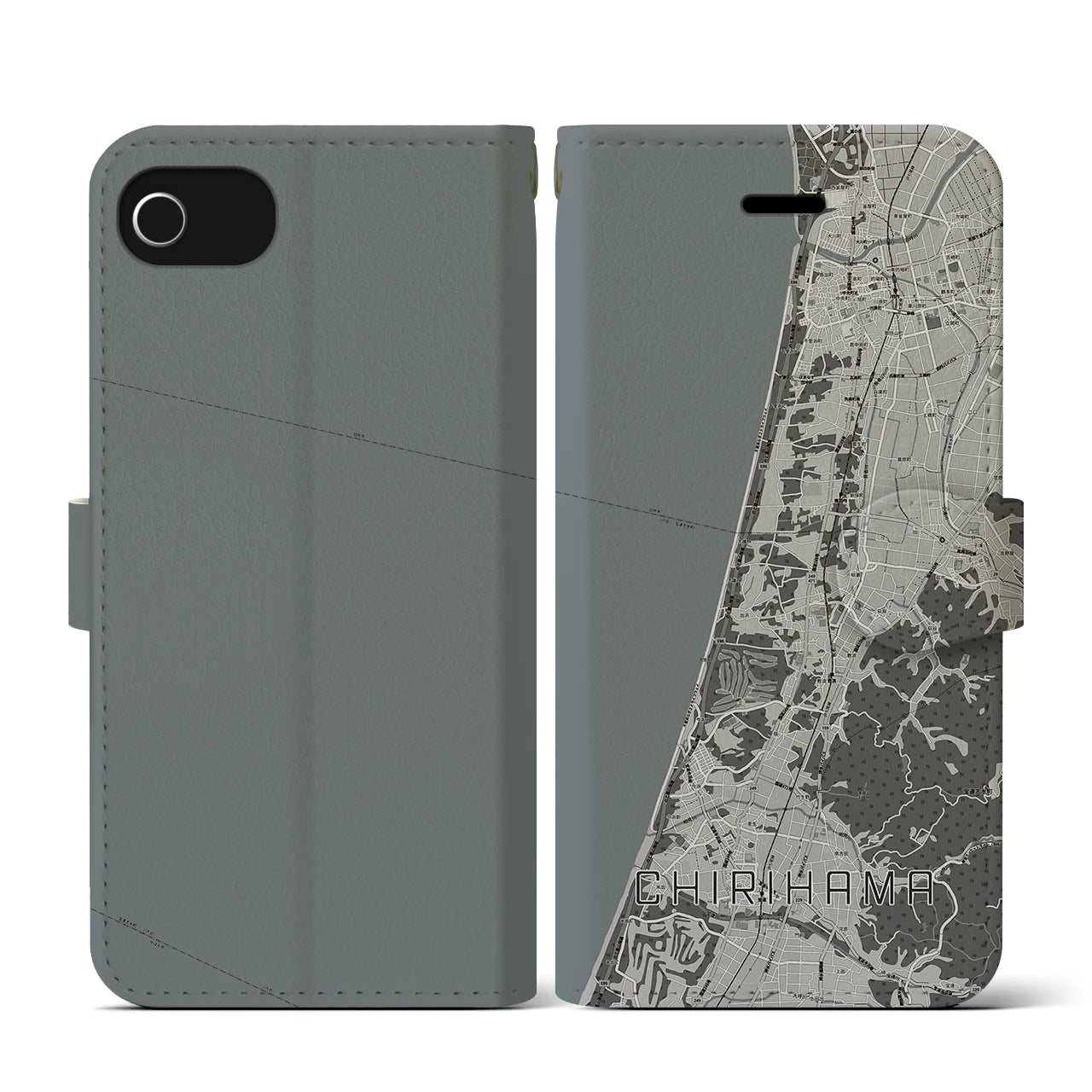 【千里浜（石川県）】地図柄iPhoneケース（手帳タイプ）