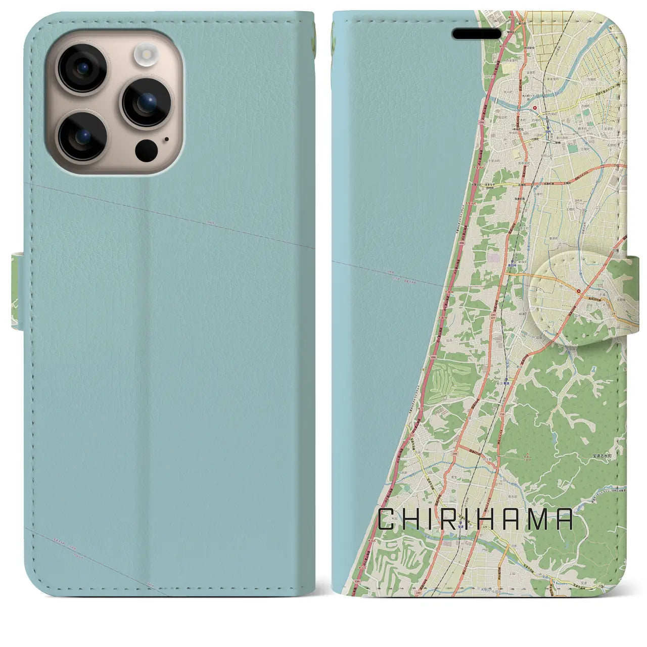 【千里浜（石川県）】地図柄iPhoneケース（手帳タイプ）ナチュラル・iPhone 16 Plus 用